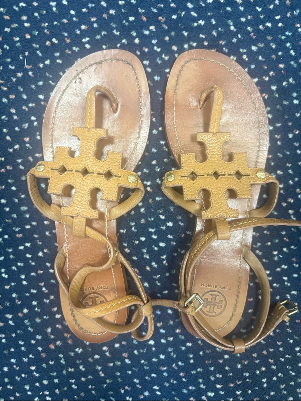 Tory Burch Chandler Flat Brown Leather Sandal Size 9 - Picture 5 of 15